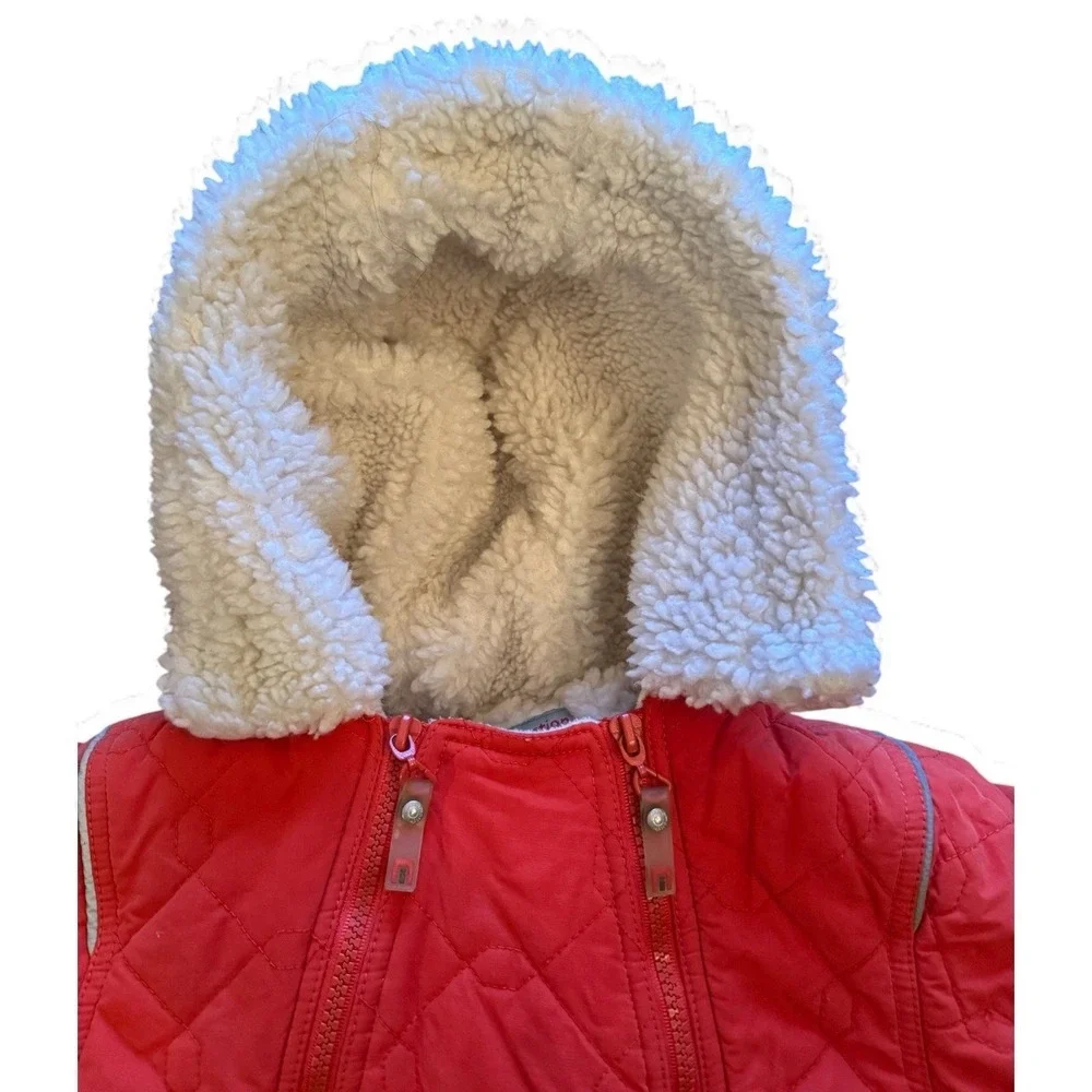 Minemotion‎ Kids Red Quilted Sherpa Lined Snowsuit Pram Suit 12 18 Months